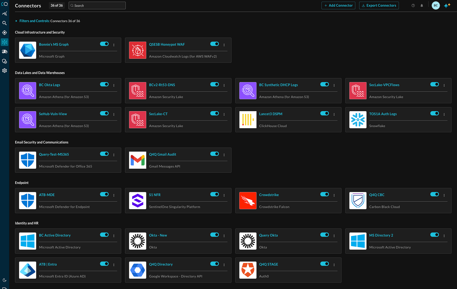 Product screen — federated security analytics