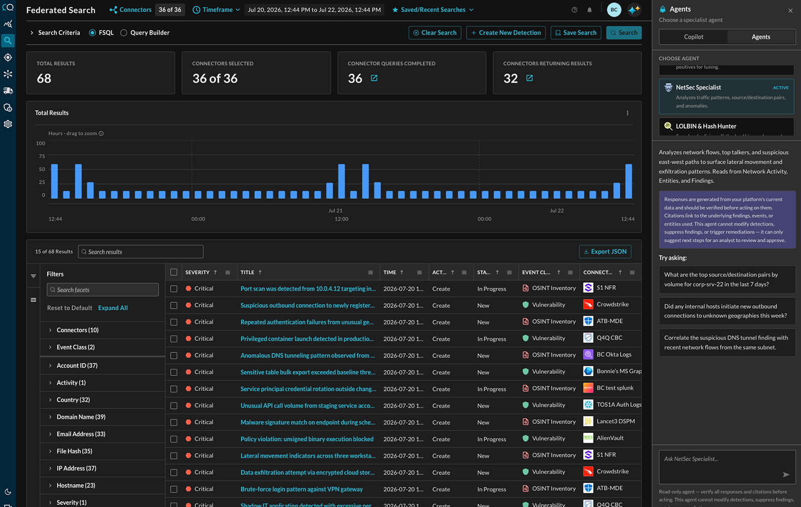 Product screen — federated security analytics
